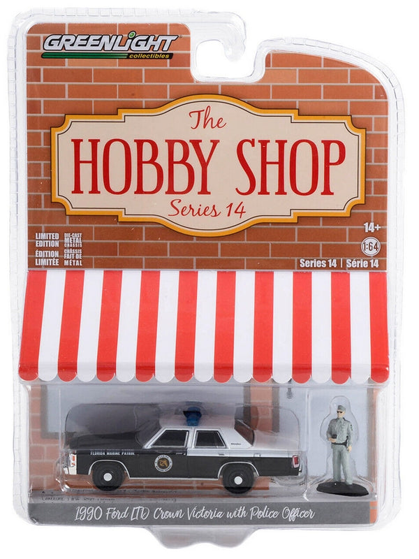 Greenlight Hobby Shop 14 - 1990 Ford LTD Crown Vic "Marine Patrol" & Cop